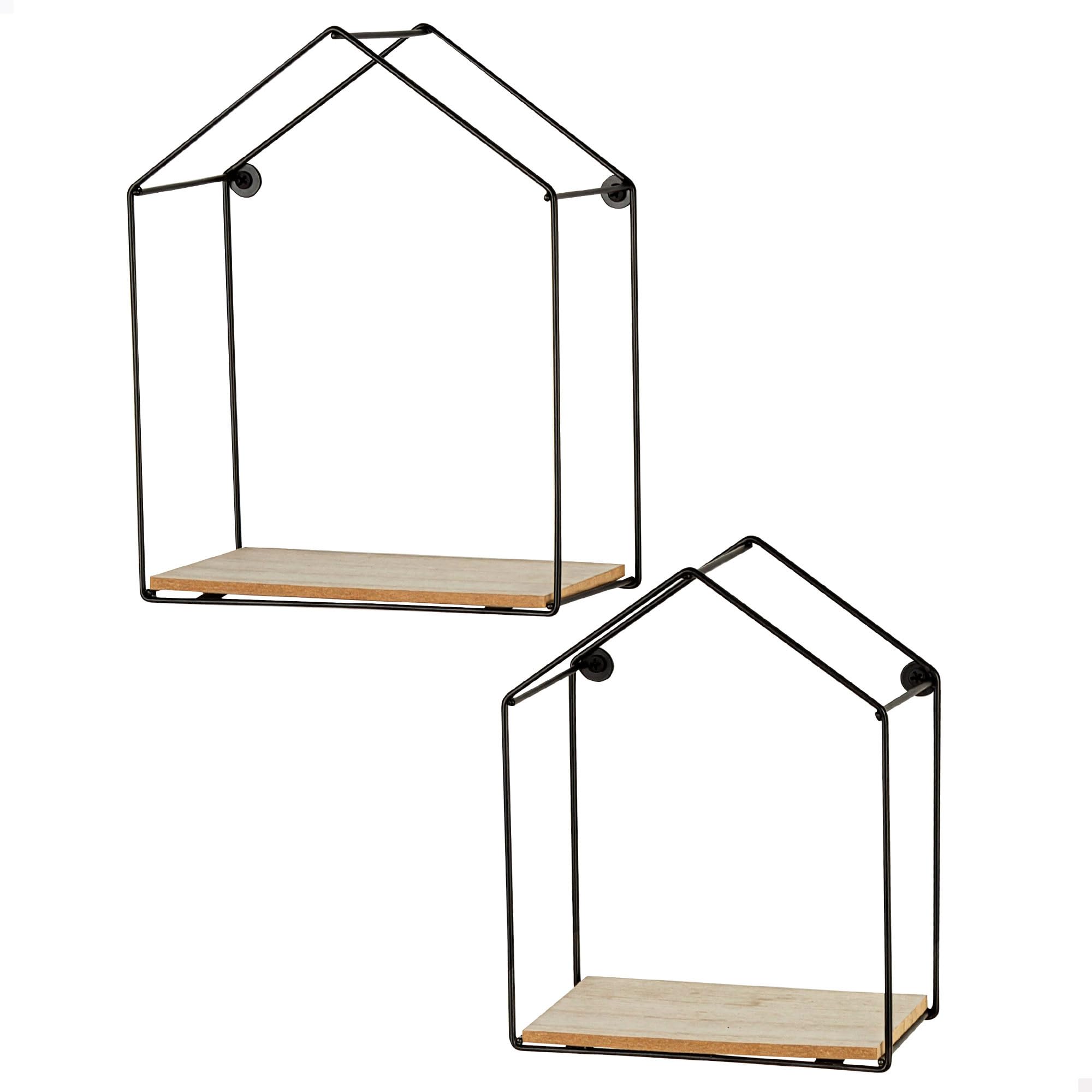 AKTIVE MAX Home Set of 3 Wall Shelves, 20 x 10 x 25 cm and 17 x 10 x 22 cm, Maximum Load 4 kg, Decorative, Black Metal Frame, Wood Effect Shelves, Modern Style, Minimalist (18468)