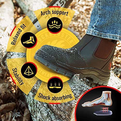 ROCKROOSTER Bakken Men's 6" Wide Slip On Work Boots, Steel Toe Static Dissipative Safety Chelsea Boots AK229 (Dark Brown)3