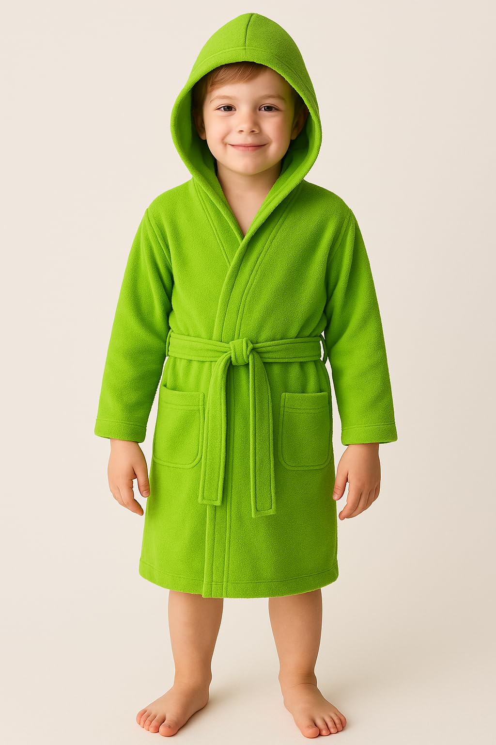 Corredocasa - Accappatoio Bimbo in Morbida Microfibra Assorbente, Elegante e Leggero, con Cappuccio e Cintura (IT, età, 6 Anni, 7 Anni, Regular, Verde)