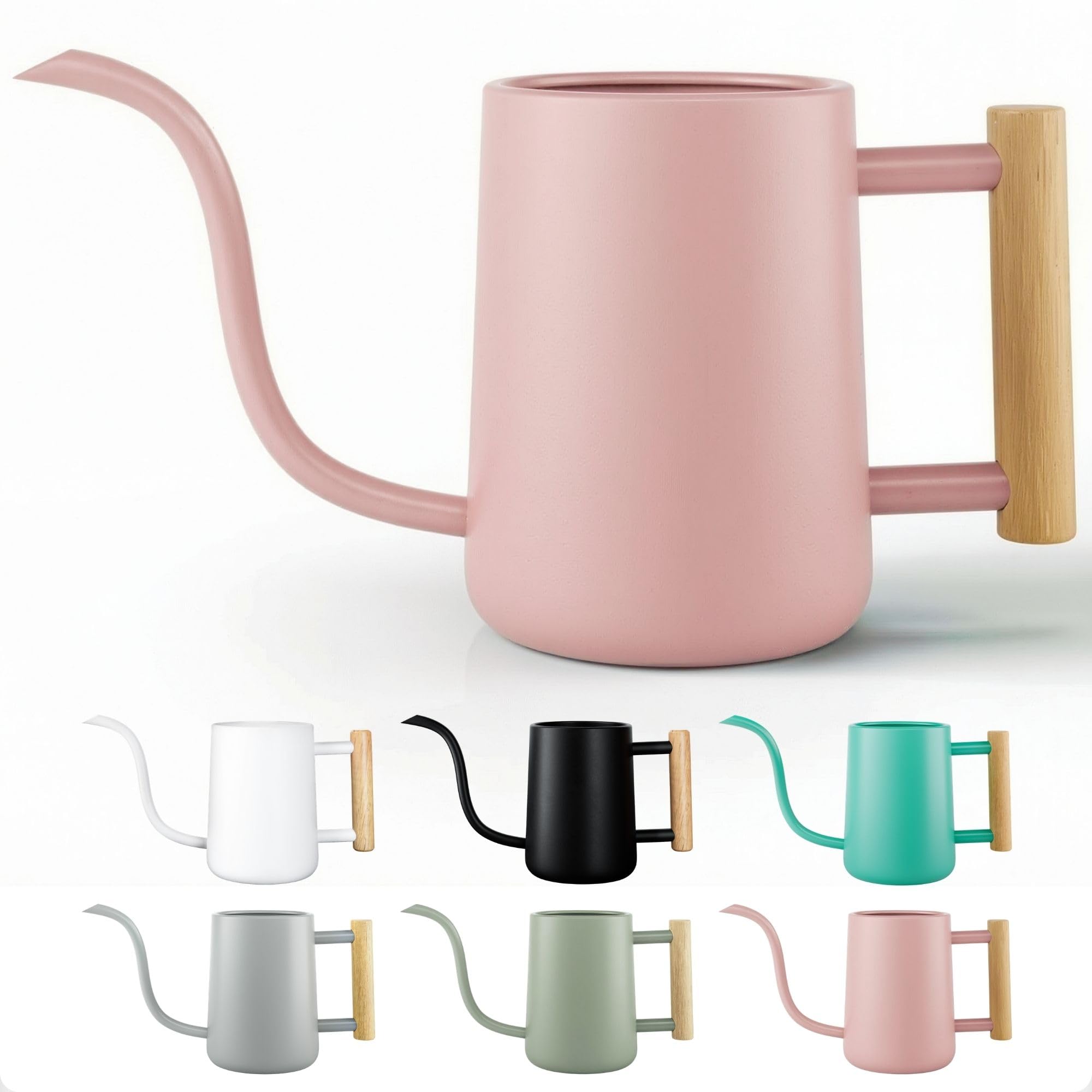 Metal Small Indoor Watering Can with Long Spout & Real Wood Handle, 35oz