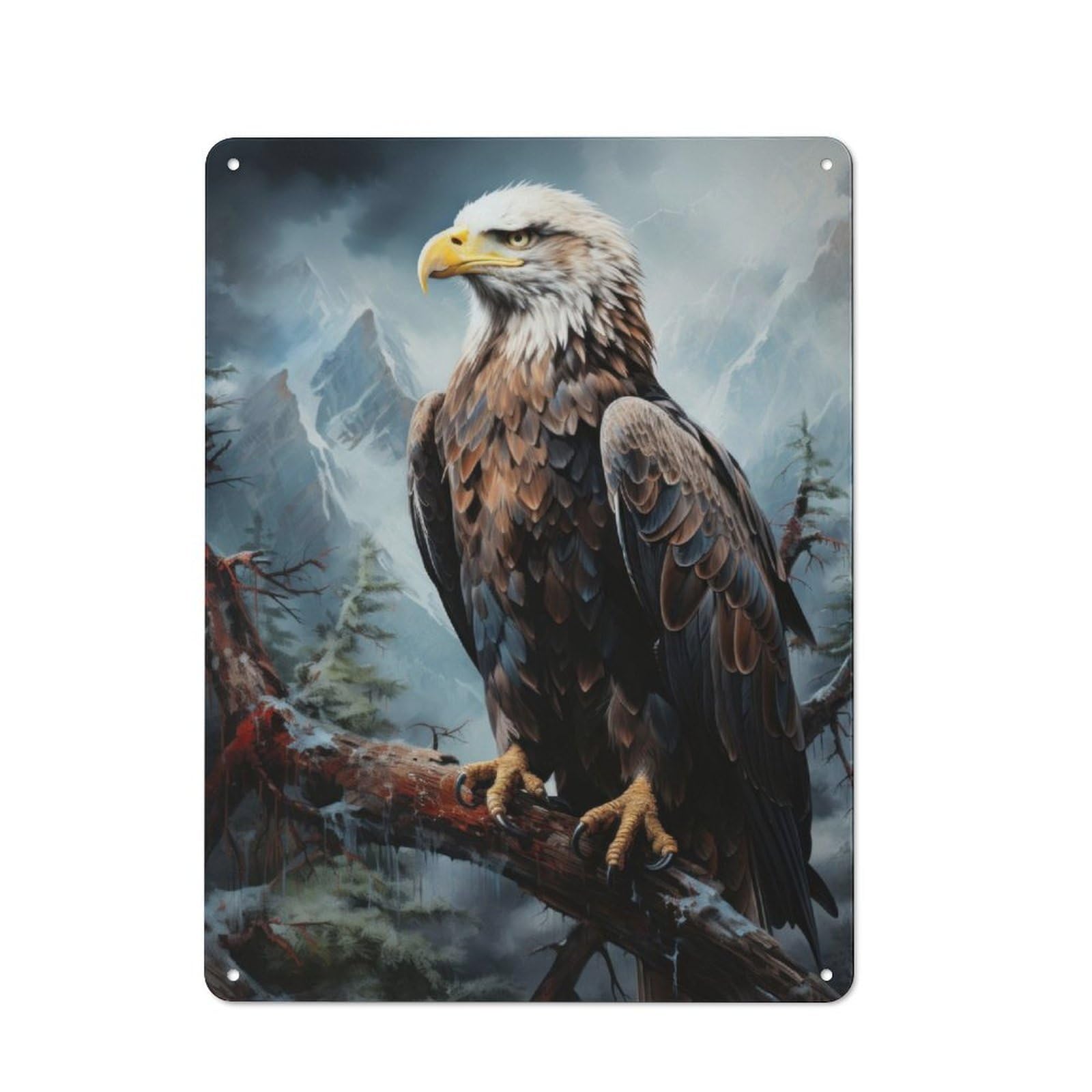 Junmoney Hawk On Branch Warehouse Style Metal Wall Decor 40X30cm, Tin Wall Sign For Modern Home, Workshop, Office Or Cafe