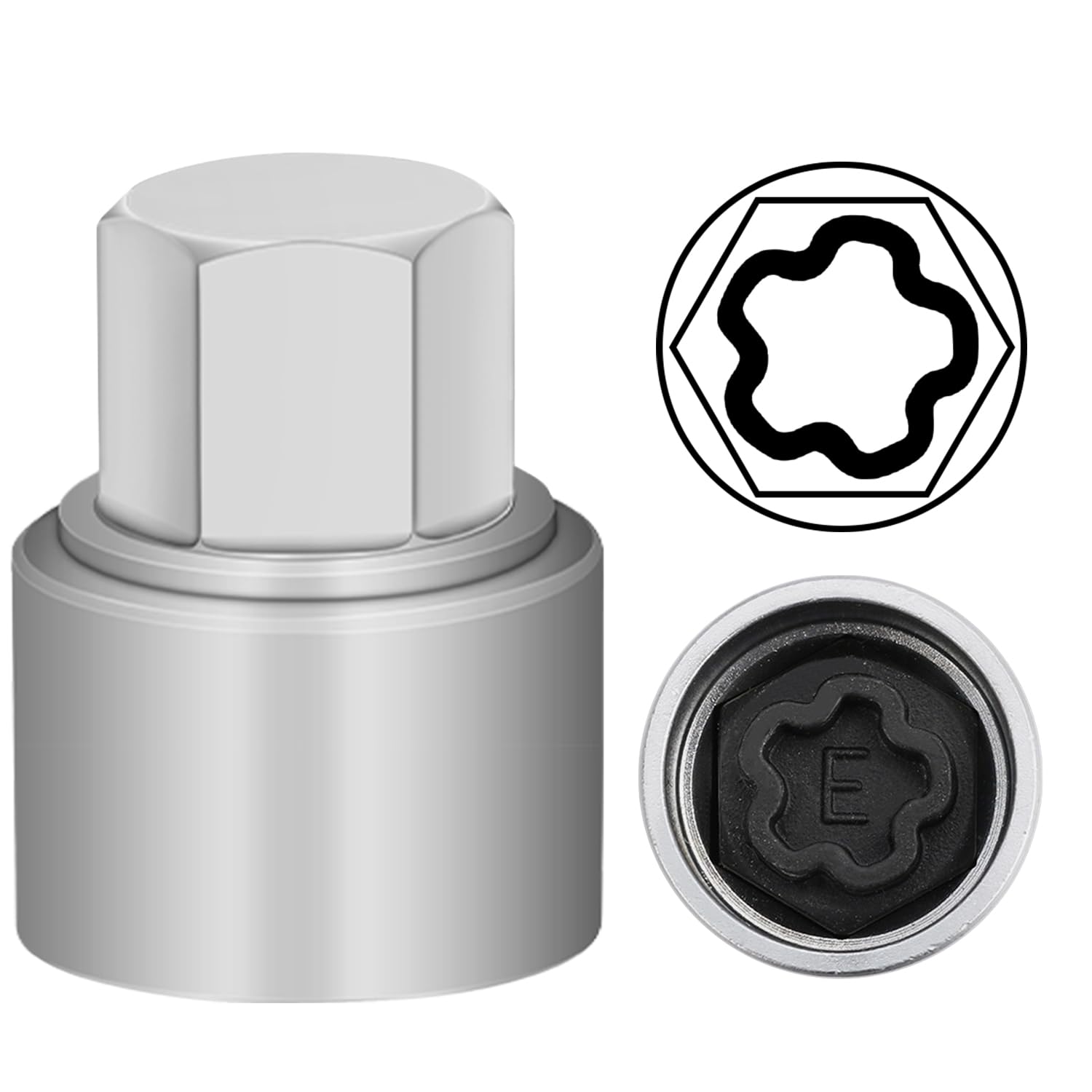 Jeuclel Scoket E E Wheel Locking Nut Key Compatible With Audi Series, (Socket Od 27Mm - Id 25Mm), Wheel Lock Nut Socket Adapter, Wheel Anti-Theft Lug Nut Removal Tool, Anti-Theft Screw Remover