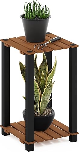 Miniatura 9 de Furinno Pangkor - Estante de 2 niveles Turn-N-Tube para plantas de interior y exterior, soporte rectangular grande de madera con postes cuadrados,