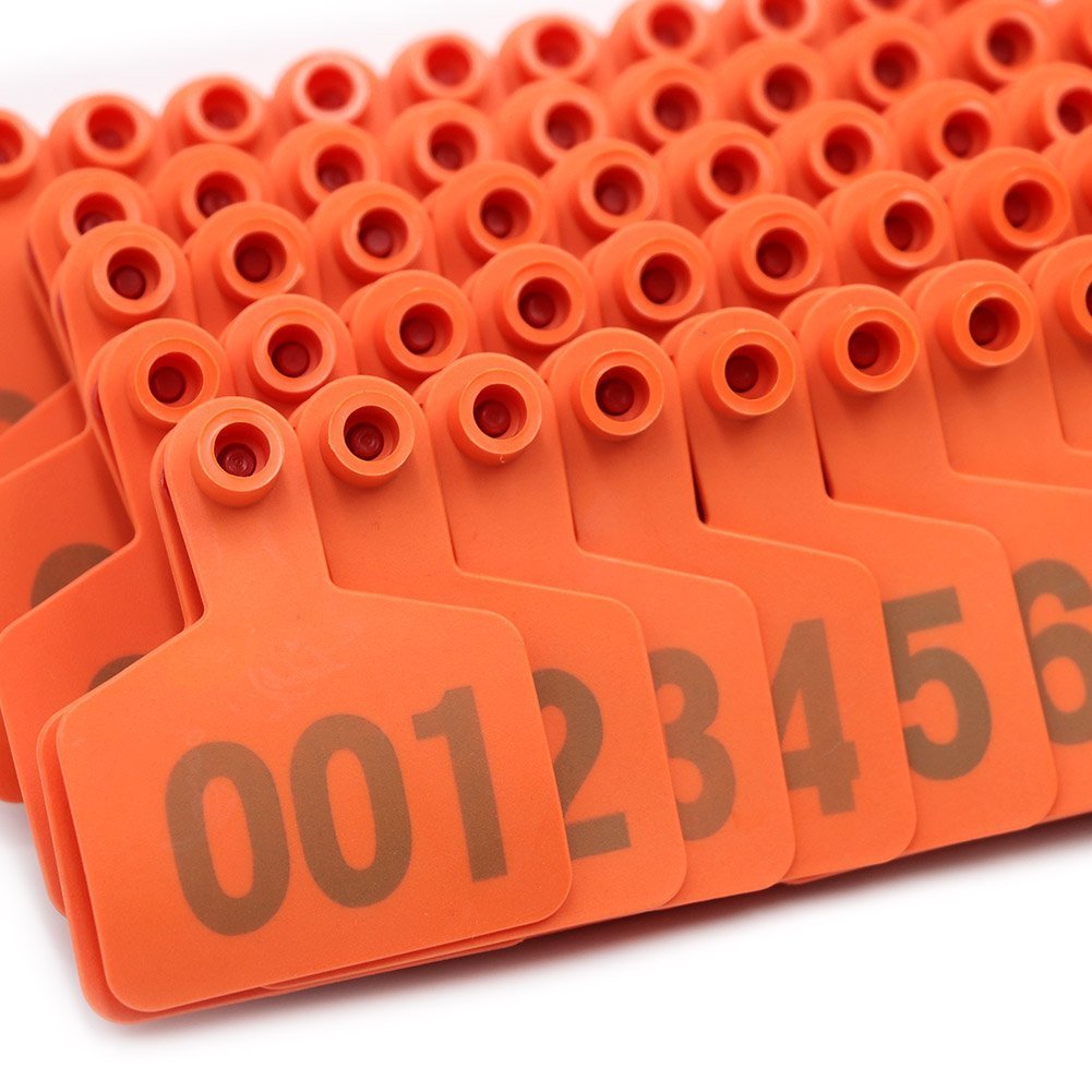 Marchi Auricolari Numerati 001-100 TPU Arancioni Identificazione per Bovini Capre Pecore Maiali