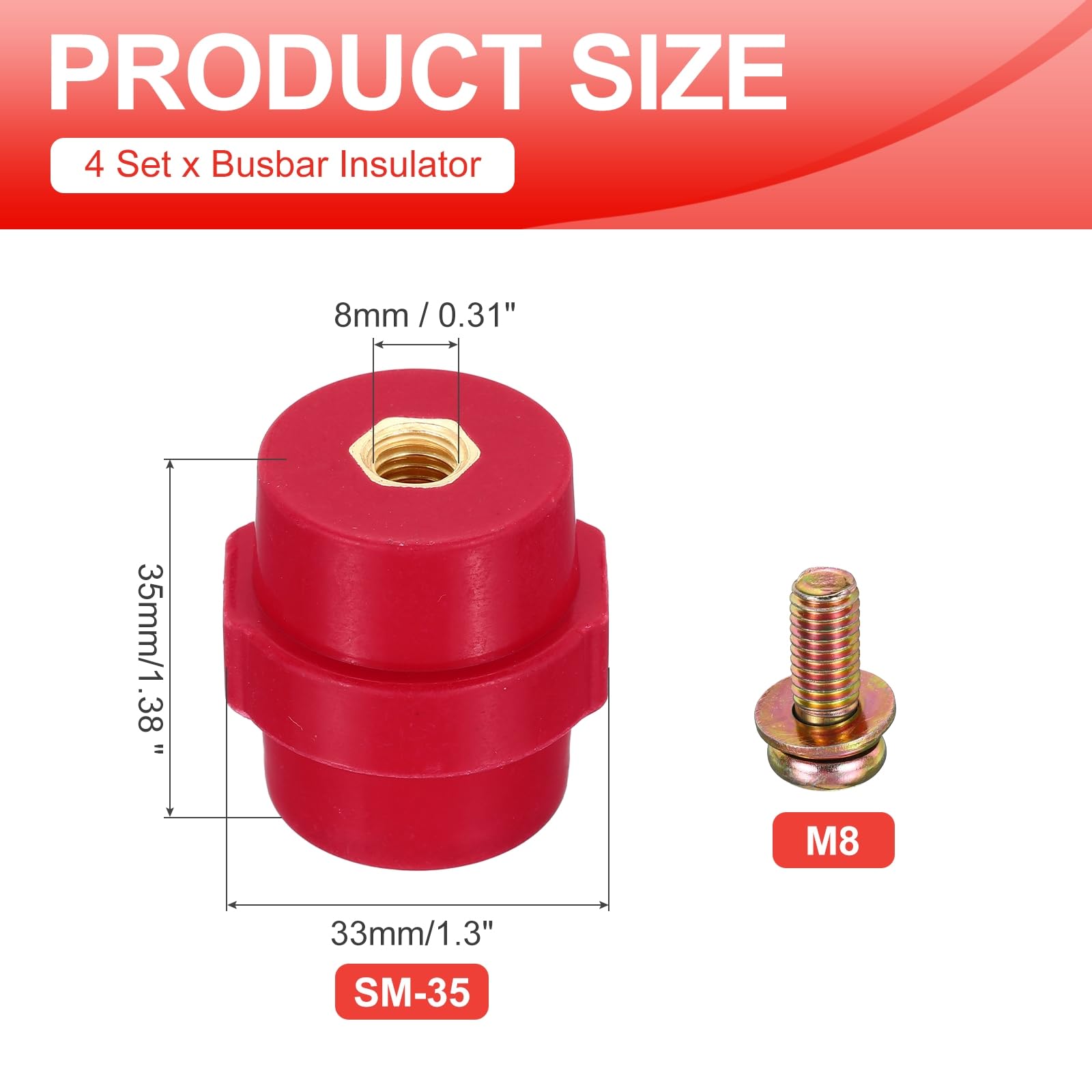 QUARKZMAN 4 Stück SM-35 Sammelschienenisolator Polyester Abstandsisolatoren Hochfest Mit M8 Schrauben Stiftschrauben Unterlegscheiben Für Stromverteilungsschrank