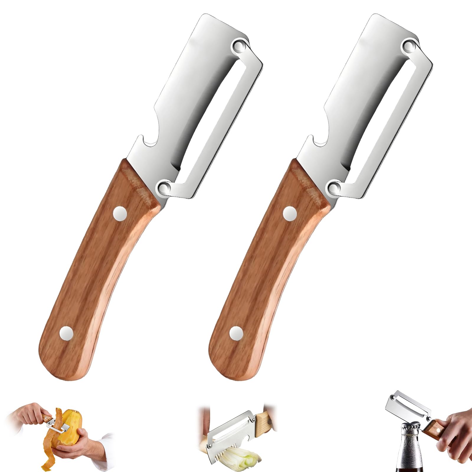 Multifunctional Vegetable Peeler, 2026 New 3-in-1 Peeler & Bottle Opener & Julienne Peeler, Stainless Steel Ergonomic Kitchen Tool for Potato Fruit Vegetable (Option 1)