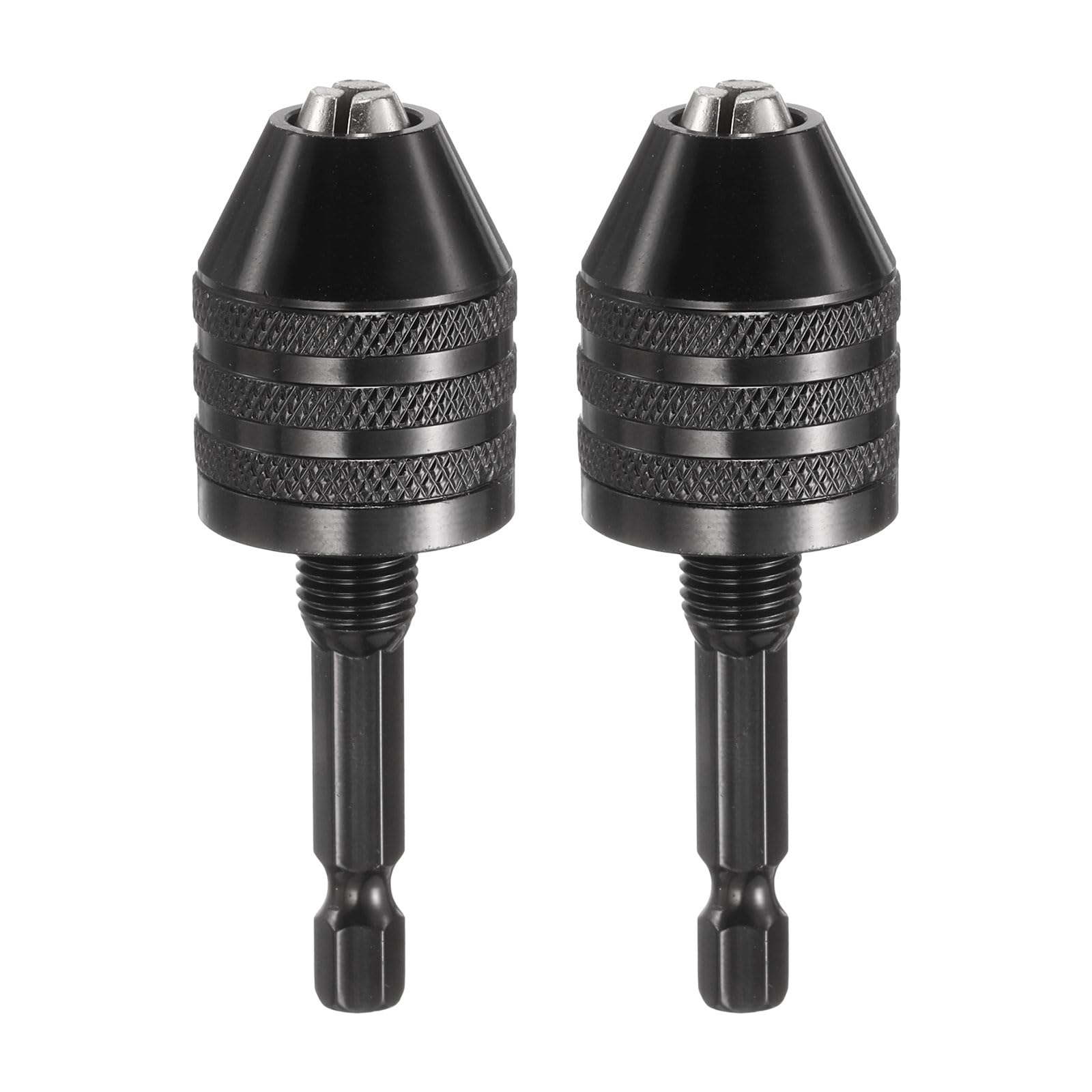 sourcing map 2pcs Keyless Drill Chuck 1/4" Hex Shank Chuck Conversion Adapter 0.012"-0.3" Quick Change for Round-Shank Cordless Screwdrivers Drills Power DIY Tools, Black