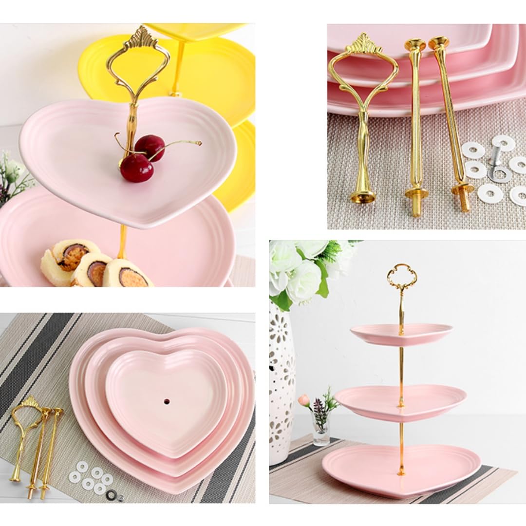 Hovico Alzata in ceramica a 3 livelli, alzata per torta a più livelli, piatto da portata decorativo per tea party, matrimoni, cene a lume di candela (a forma di cuore)