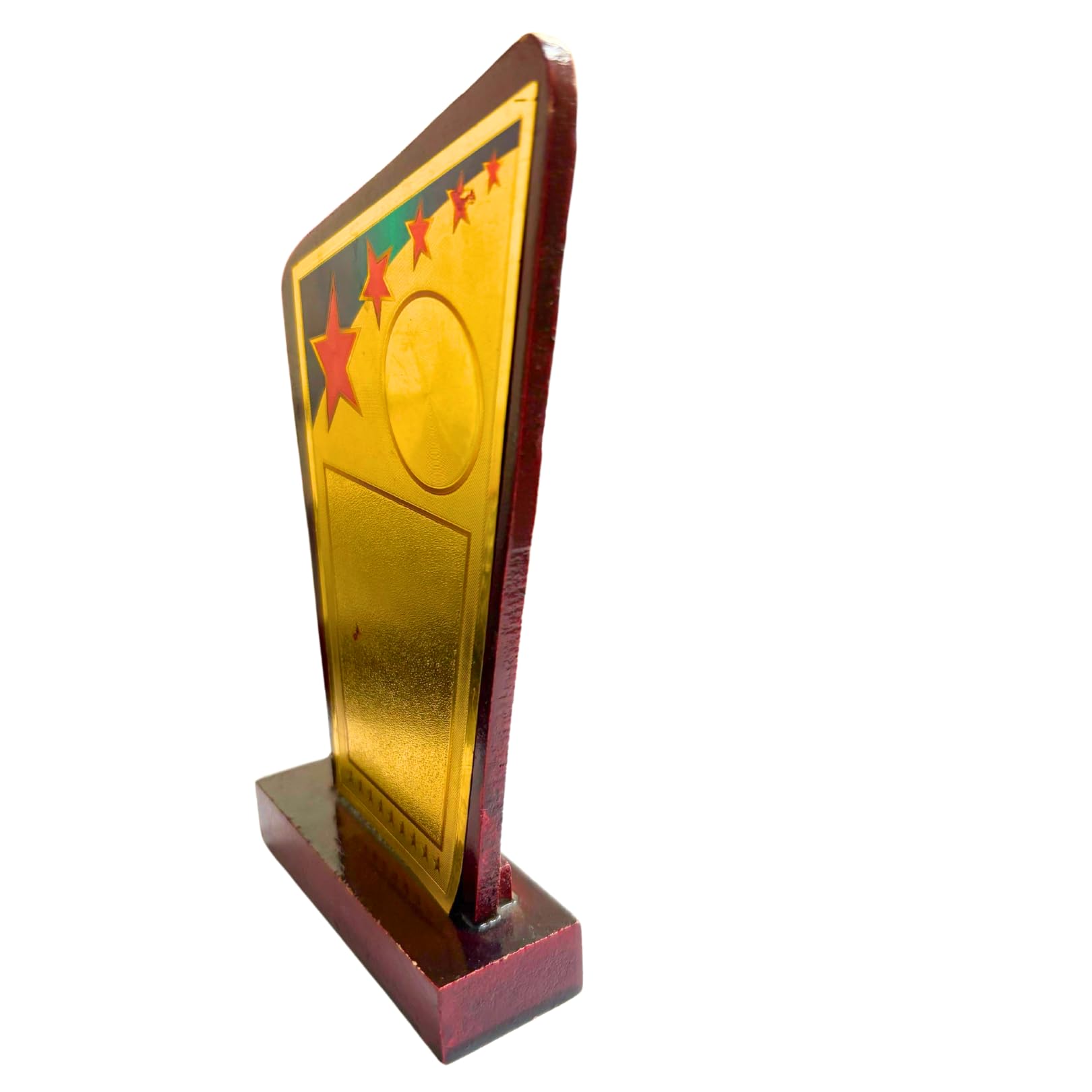 Decorative Art Deco Trophy Award Plaque, Gold and Burgundy with Stars, Wooden Base, Logo Printing, Writings & Customisation Available (Set of 10, Large (6.5 inches)) 2