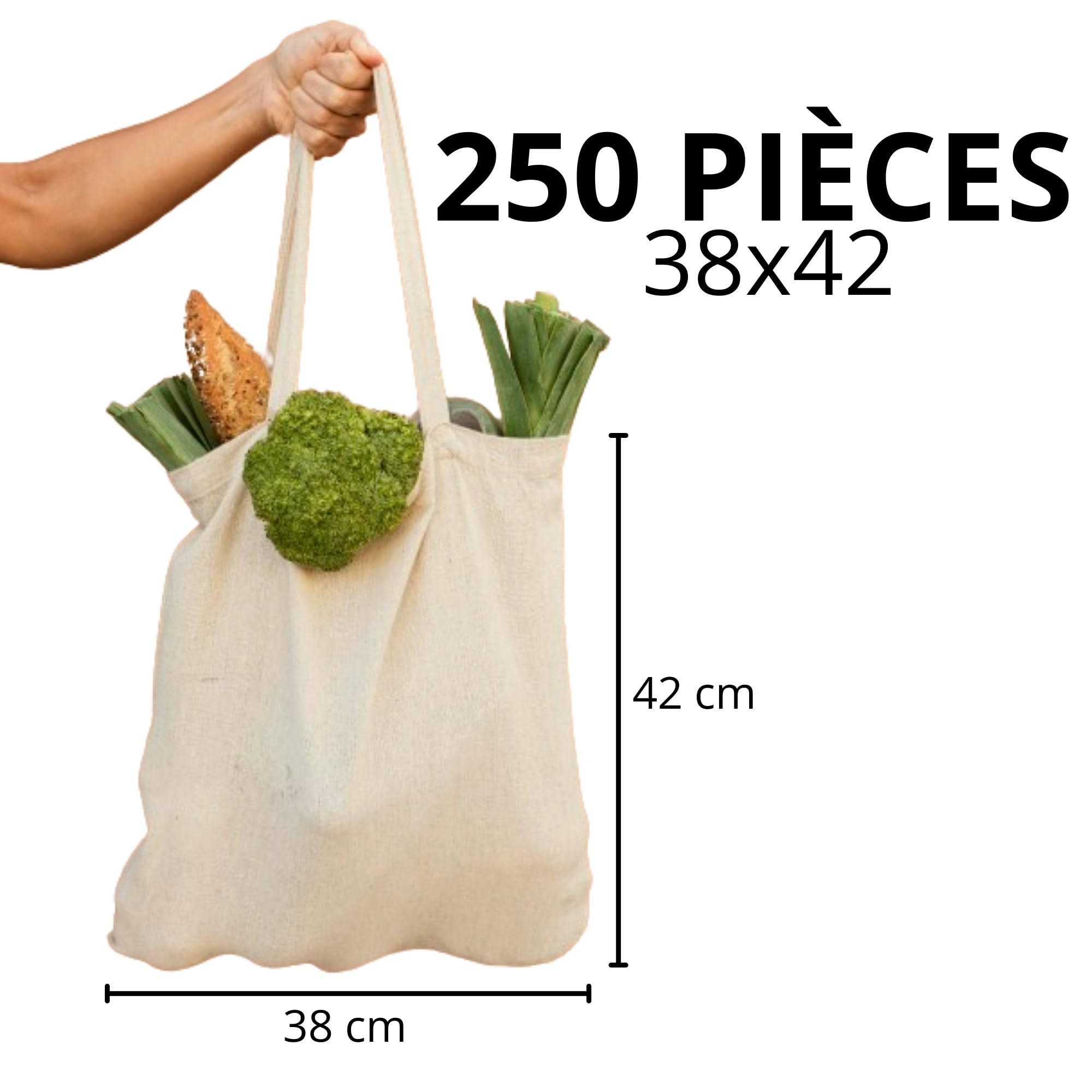 URBAN 5884 Baumwolltasche 38x42 cm, Packung mit unbedruckten Taschen, lange Träger, widerstandsfähige Stofftaschen, wiederverwendbare Einkaufstasche zum Bedrucken oder Bemalen