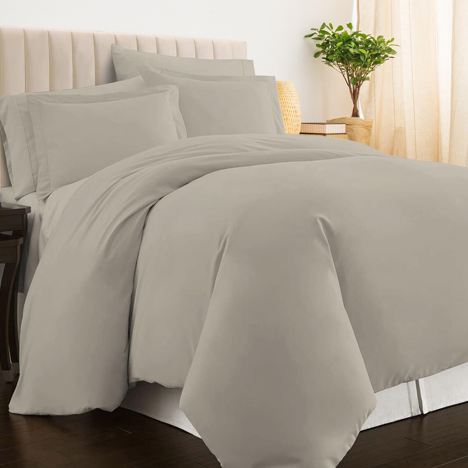 Pizuna Pure 100% Cotton Twin Duvet Cover Set, Luxurious 400 Thread Count Long Staple Cotton Sateen Weave with Button Closure (Combed Simply Taupe