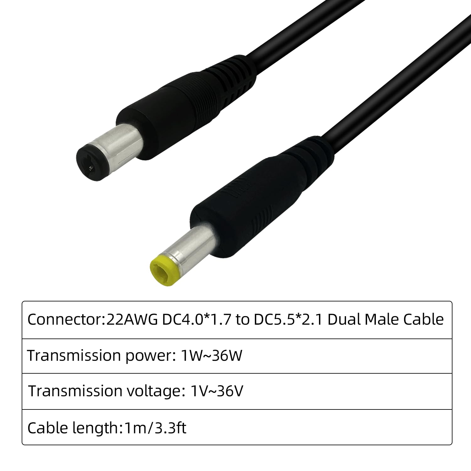 3.3FT 4.0x1.7mm M ale to 5.5mmx2.1mm Male 12V DC Male to Male Power Cord 4017 to 5521 2pcs