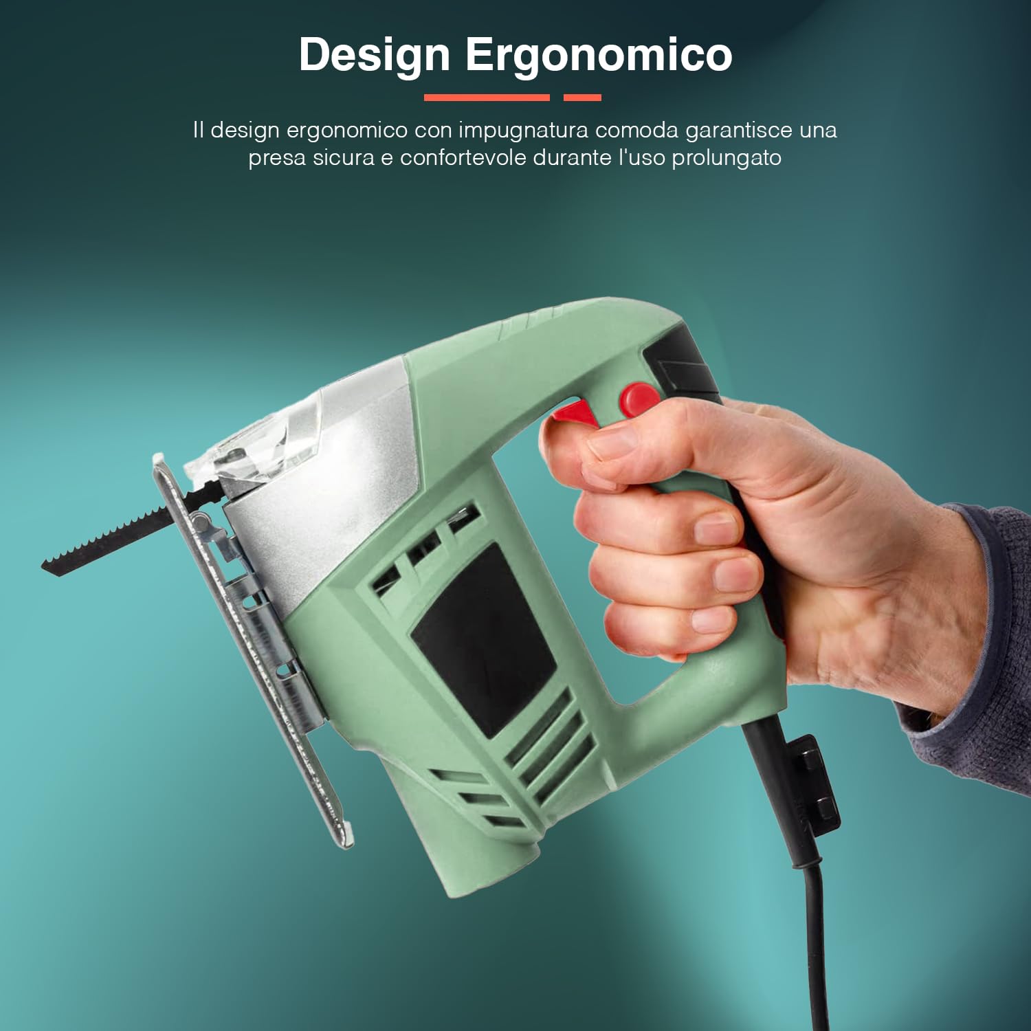 Seghetto Alternativo Elettrico 400W per Legno, Metallo e Plastica - 230V, 3000 giri/min, 2 Lame Incluse, Base Inclinabile 45°