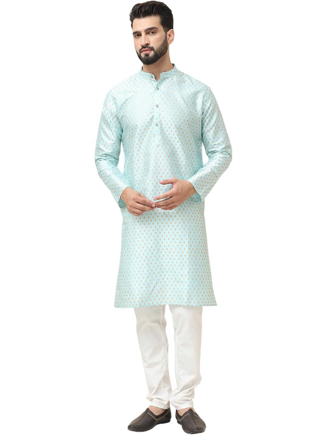 (Since 1958 Men's Silk Blend Printed Kurta and Off White Pyjama Set-image-34