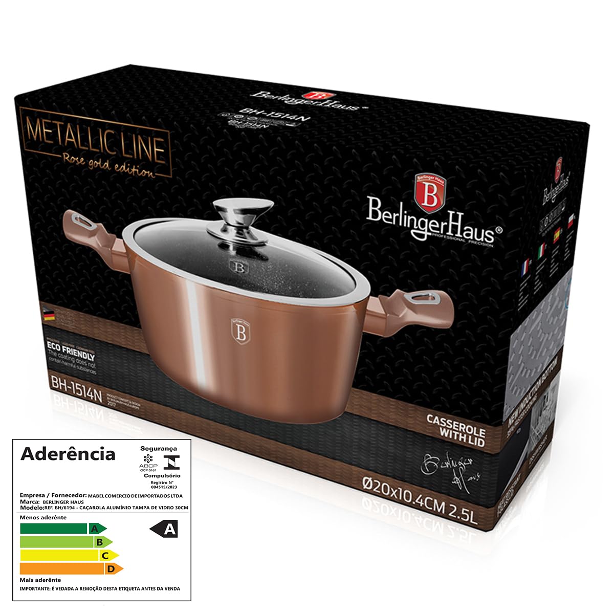 Berlinger Haus, Casserole avec couvercle, 30 cm, Collection Rose Gold, revêtement en marbre antiadhésif à 3 couches, Poignée de touche souple ergonomique, Pour tous feux