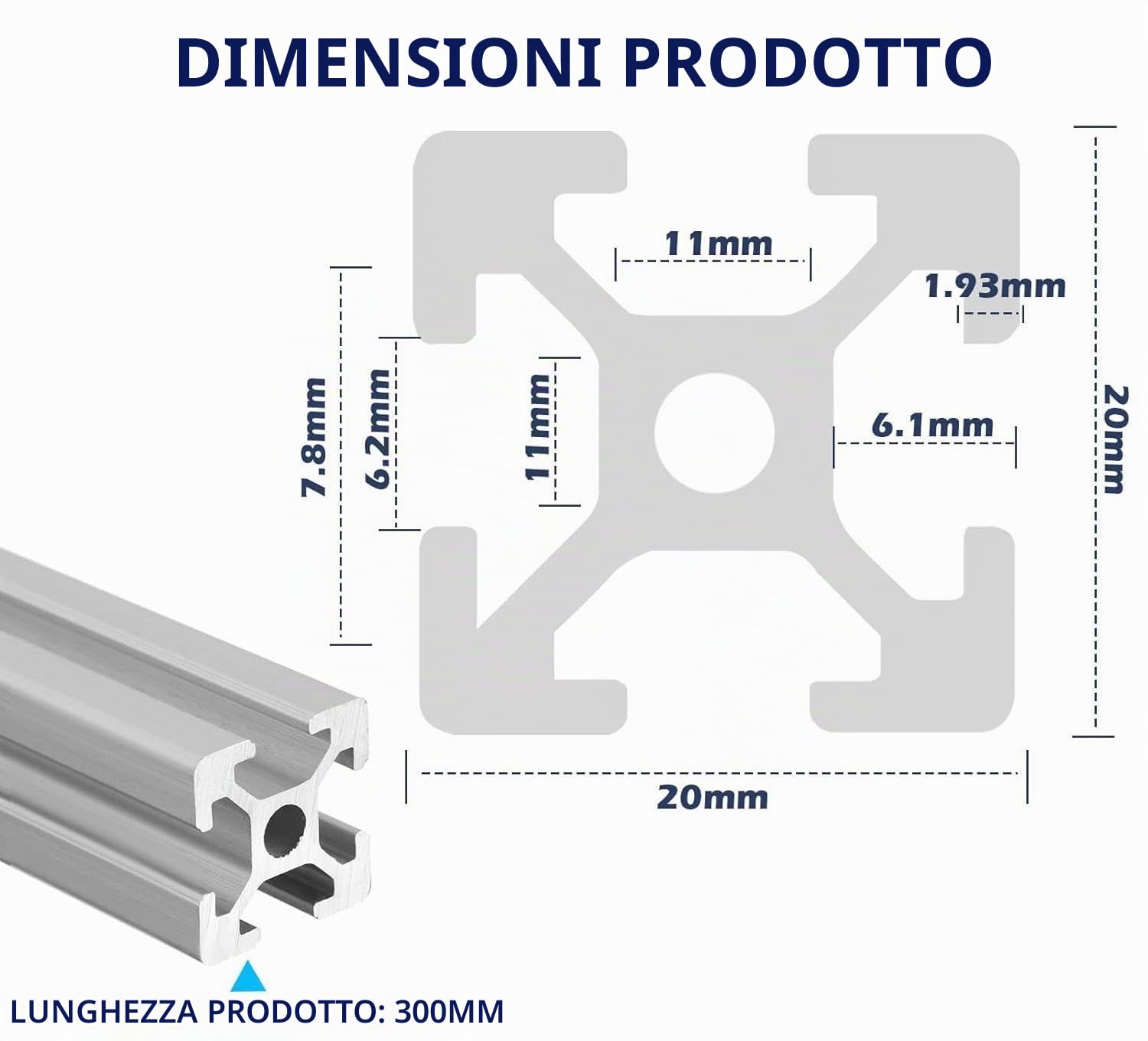 12 Proli in Alluminio Lunghezza 300 mm, Standard Europeo, per Stampanti 3D e Macchina per Incisione Laser CNC