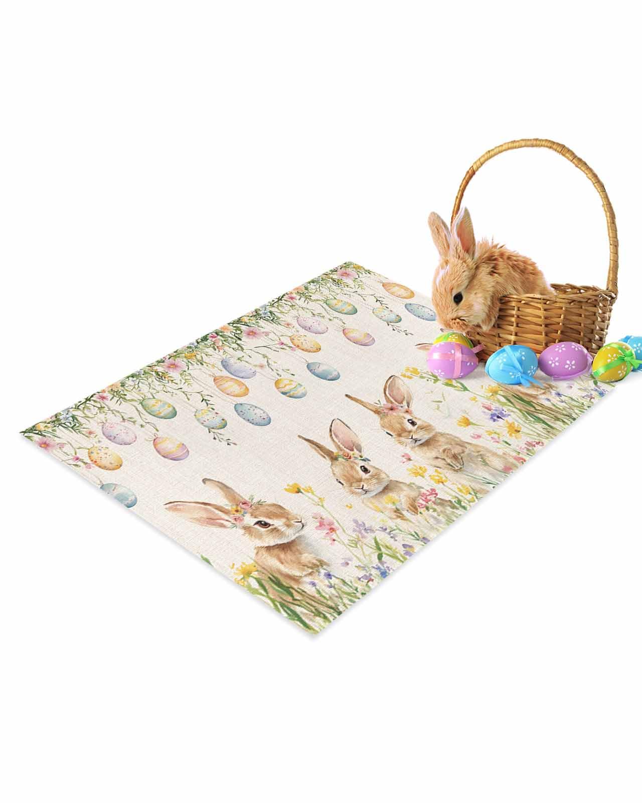 Welcome Door Mat 20x31 5in Spring Easter Egg Rabbit Flower Indoor Entryway Doormats Non-Slip Bath Rug Absorbent Front