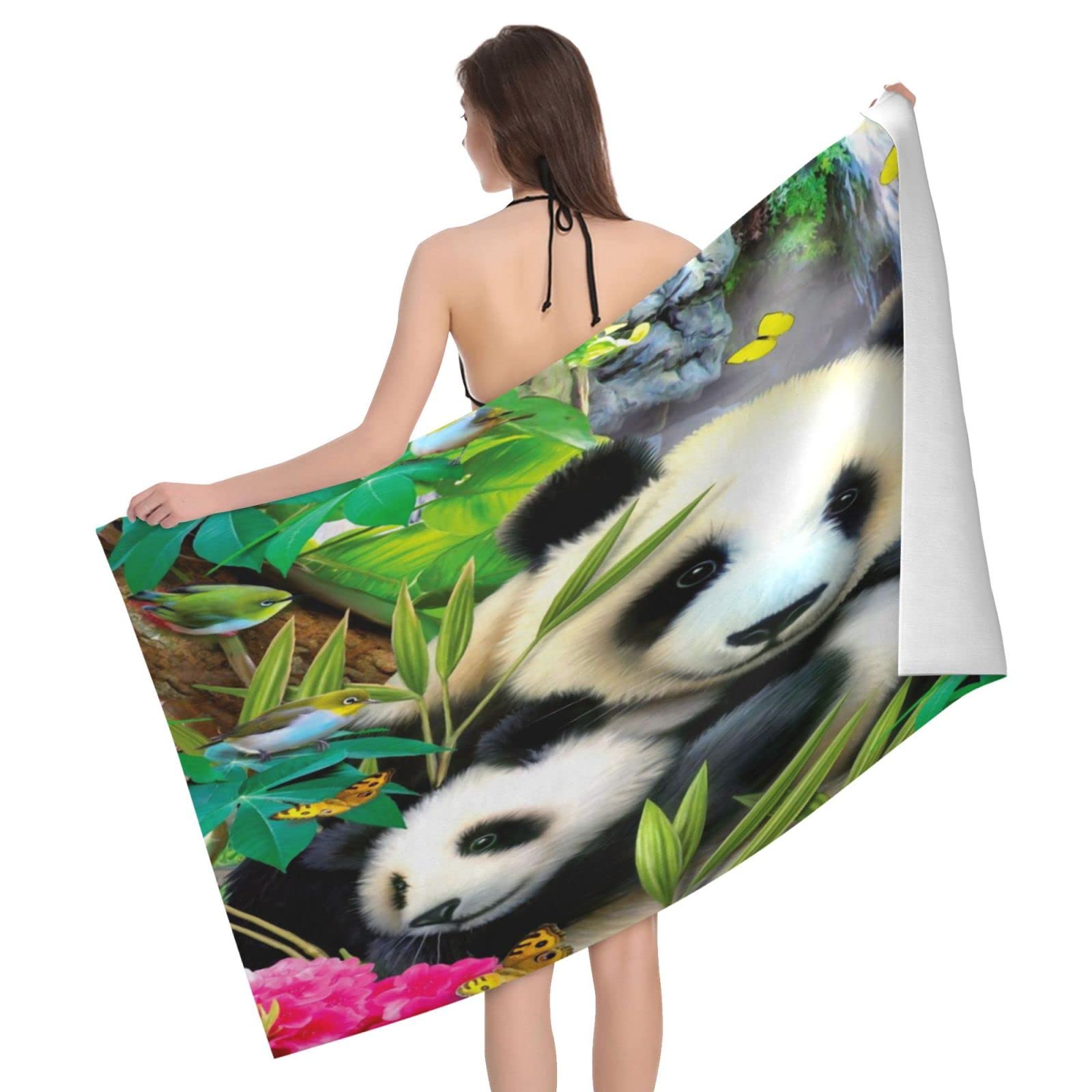Lawenp Precious Pandas Beach Towel, Lightweight Sand Free Quick Dry Microfiber Absorbent Bath Towel for Kids, Adults, Swimming, Bath, Yoga, Pool, Travel, Camping 32"X52"