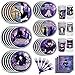 AURORAPARTY 150pcs Wednesday Party Supplies Addams Birthday Plates Party Decorations Purple Forks Birthday Disposable Tableware Set for 30 Guests