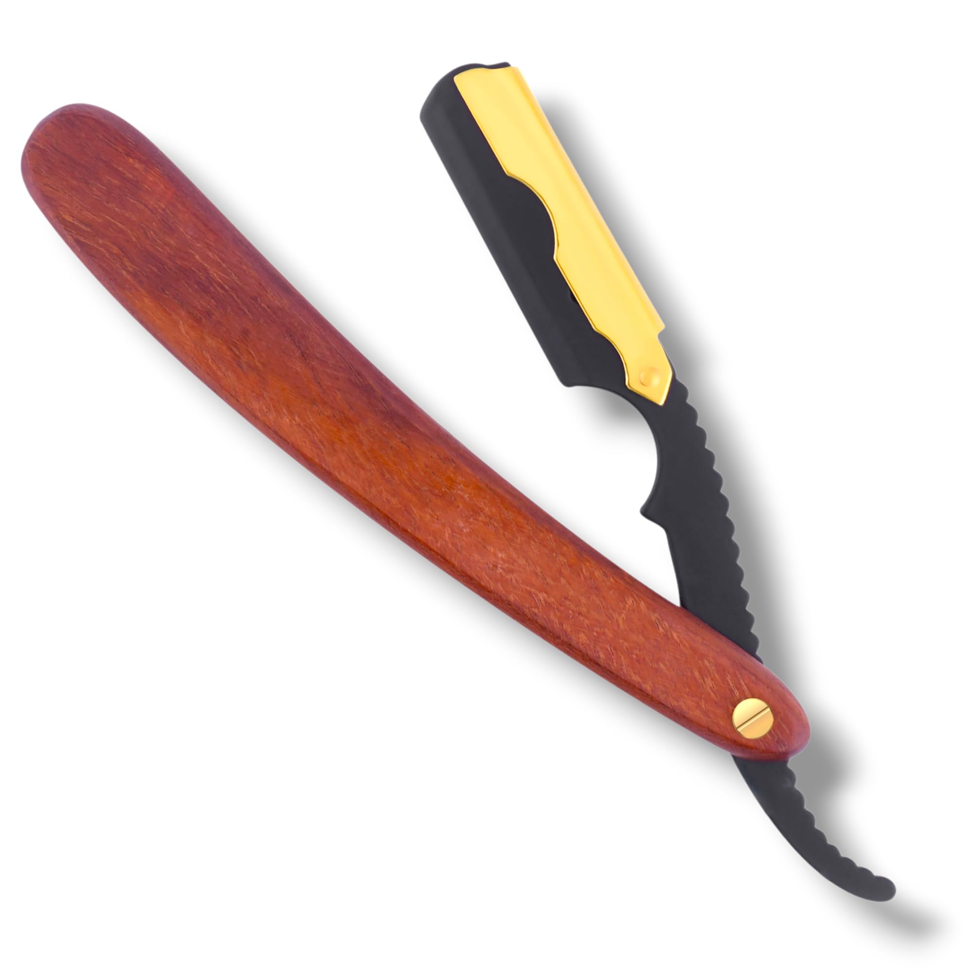 SIZZO Professional Straight Shaving Razor for Men Black Gold - Wooden Handle