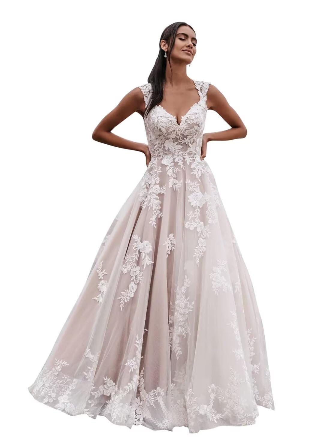 Beach Boho Wedding Dresses for Bride 2026 Sexy V Neck Bridal Dress for Women Lace Appliqued Long Ball Gown with Train