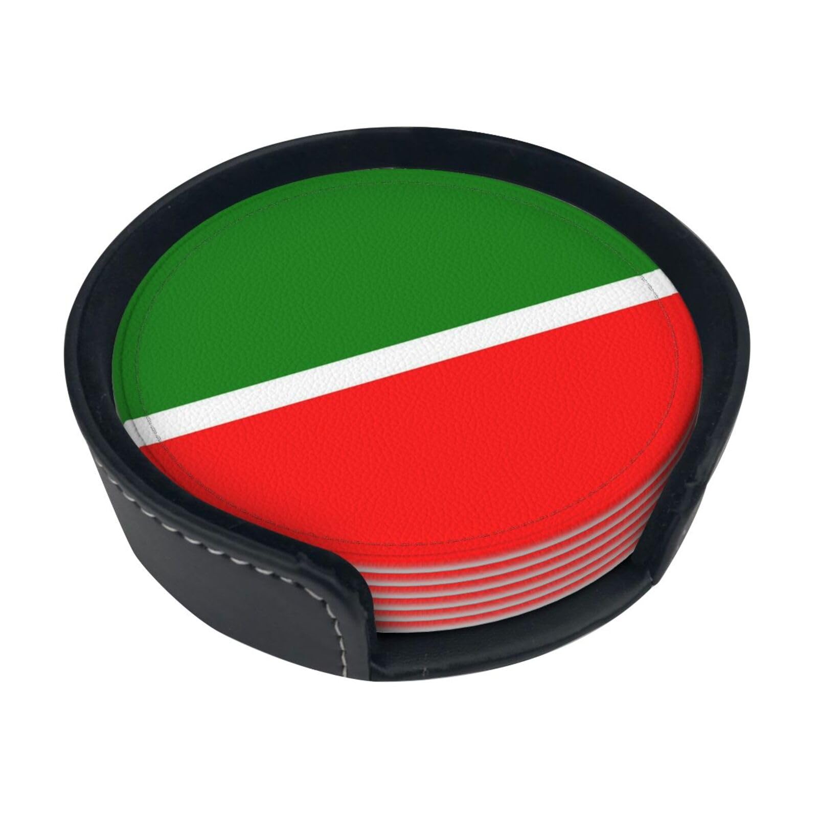 Flag of Tatarstan Leather Coasters-Set of 6 with Storage Holder