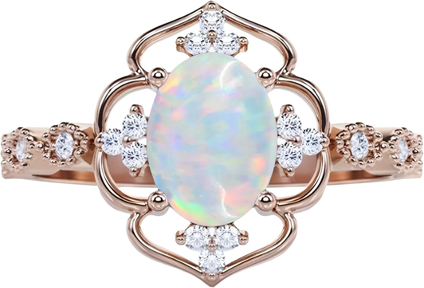 2CT Oval Cut Gemstone Vintage Rings for Women Silver 10K 14K 18K Gold Birthstone Art Deco Engagement Promise Rings for Wedding Anniversary Available in White/Yellow/Rose Color