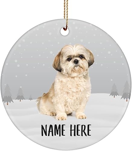 Adornos para árbol de Navidad con nombre personalizado Shih Tzu, color marrón crema, decoraciones de cerámica, regalos para mamá de perro