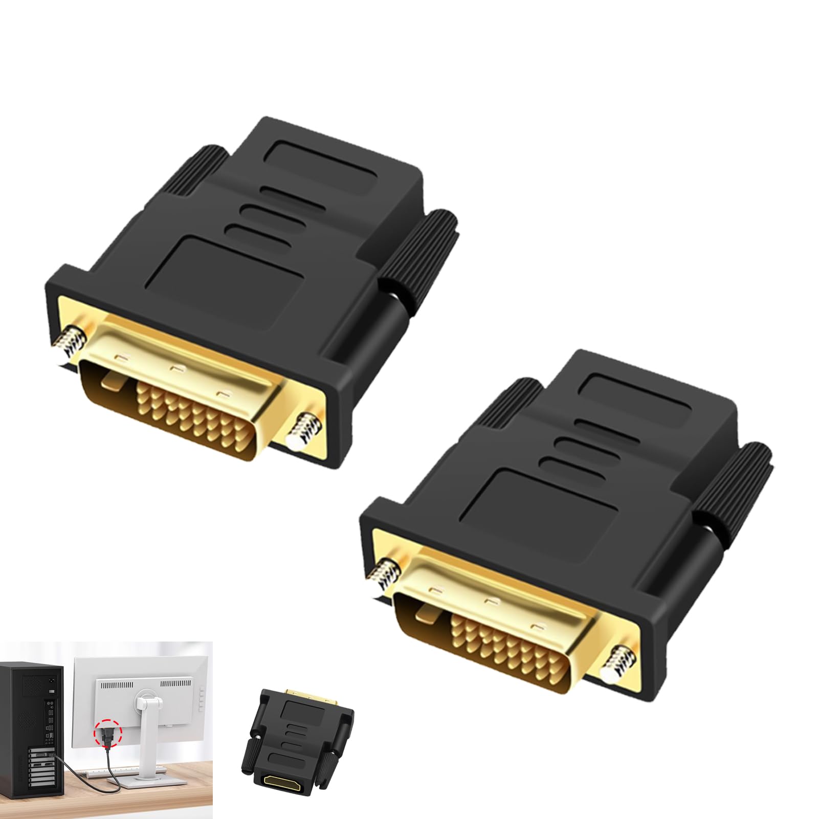 Adaptateur DVI vers HDMI Bidirectionnel Mâle vers Femelle, Connecteur Vidéo Numérique Full HD 1080p, Plaqué Or