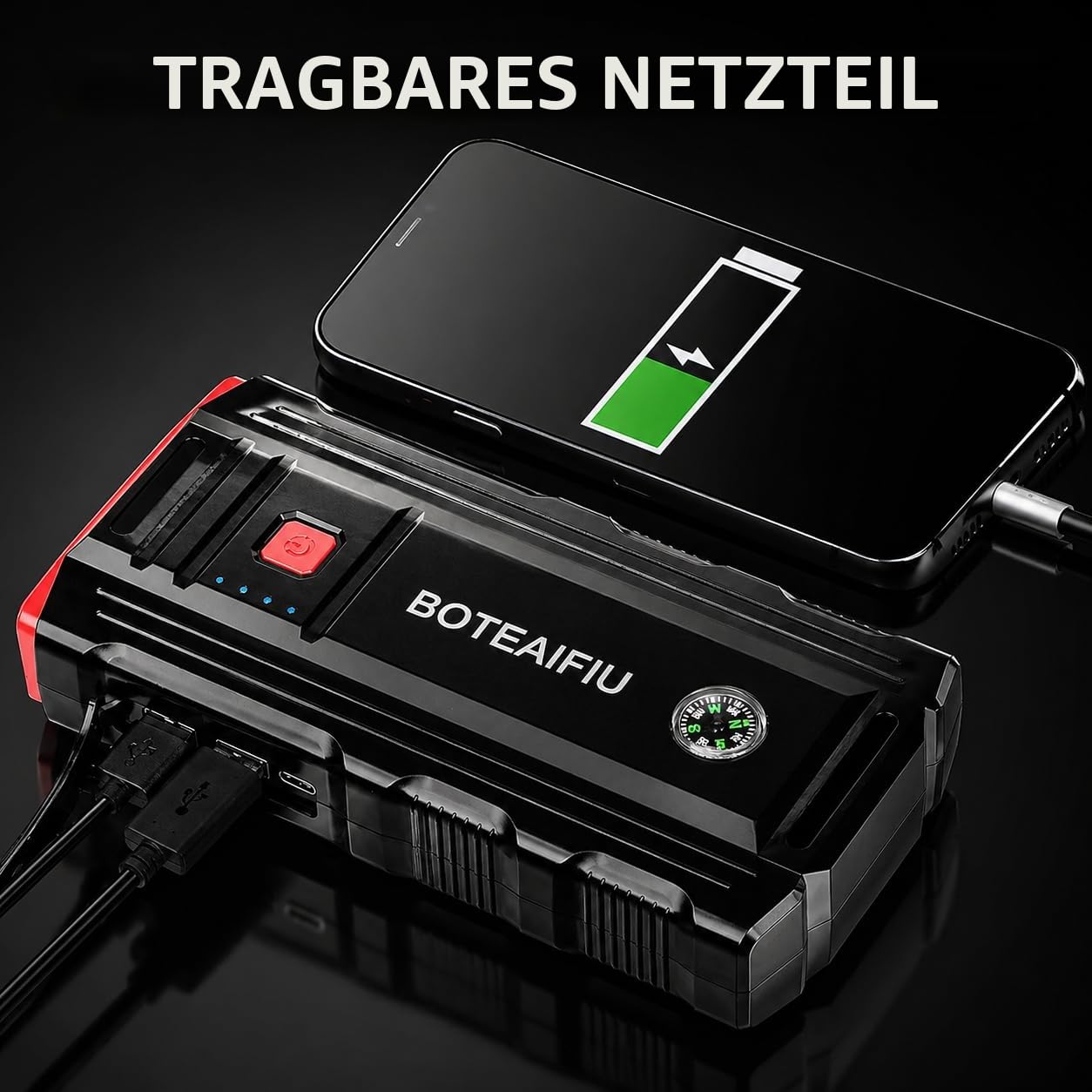 Starthilfe Powerbank,2000A Auto Starthilfe für 8.0L Benzin und 6.5L Auto Batterie Booster Starter Powerbank Tragbares mit LED Taschenlampe für 12V Fahrzeuge SUV Motorrad ATV Rasenmäher