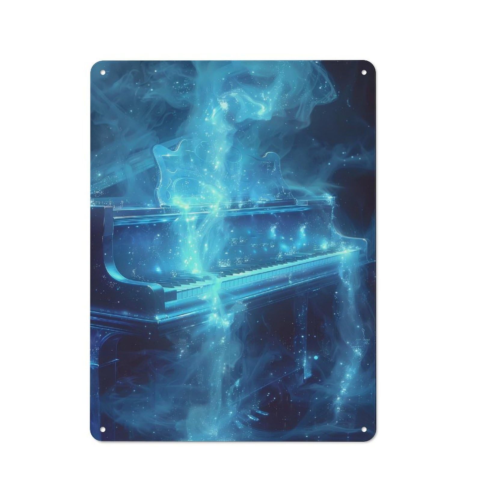 Vintage Metal Plaque 40x30cm Featuring Cosmic Blue Grand Piano for Home Bar Wall, A Metal Wall Feature for Home Bars And Entertaining Spaces