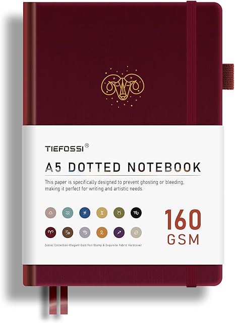 TIEFOSSI Bullet Dotted Journal, Aries Constellations Dot Notebook, with 256 Numbered Dot Grid Pages, 160gsm Bleed Proof Thick Paper, For Women Men