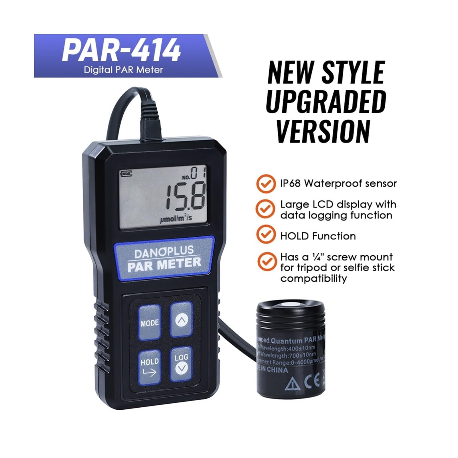 PAR Meter Light Lux Tester Illuminometer Fotosyntetyczne promieniowanie czynne PPFD Advanced Quatumn dla roślin Szklarnia Hydroponiczna(PAR 355)