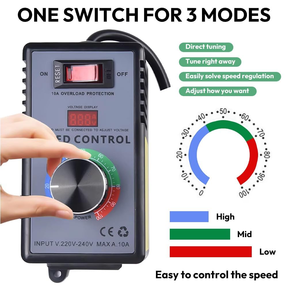 Régulateur de vitesse 230 V, régulateur de vitesse 230 V, moteur 10 A 4000 W, régulateur de tension SCR, variateur, prise européenne, régulateur de vitesse, utilisation du moteur, avec protection