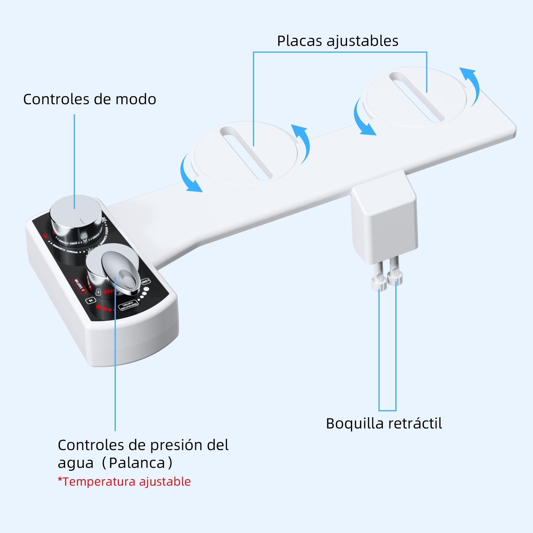 Hibbent Accesorio de asiento de inodoro bidet, bidet pulverizador caliente y frío mecánico no eléctrico, doble boquilla autolimpiante, bidet de rociador de agua fresca para inodoro