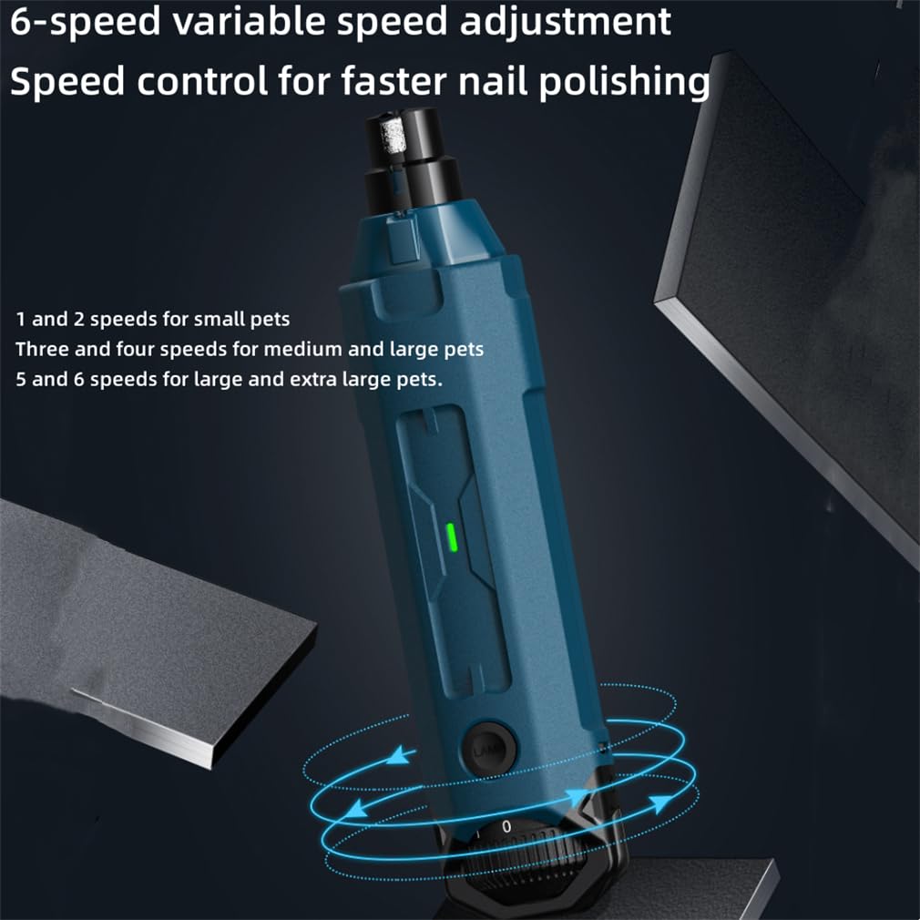 Molinillo de uñas silencioso para perros, kit de aseo para perros, luz LED dual de 6 velocidades, ajuste de velocidad variable, para perros grandes, medianos, gatos, cuidado de uñas de animales