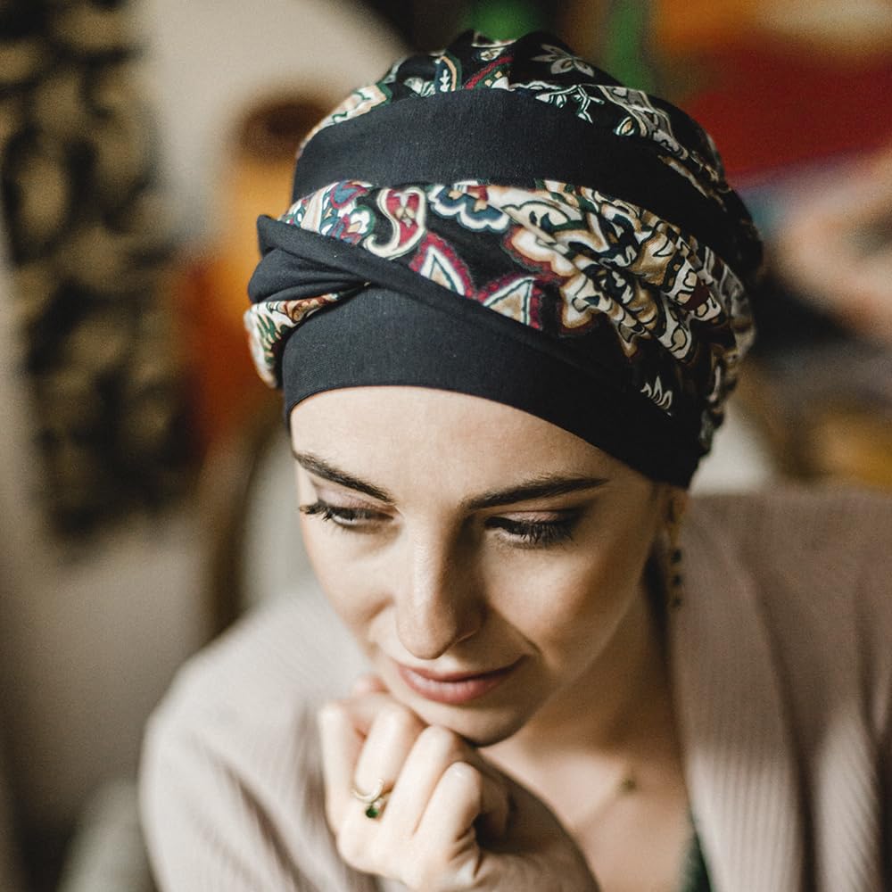 CAREBELL Turbante Elegance Black Cachemira para quimioterapia. Tejido de Algodón. Alopecia y pérdida de Cabello