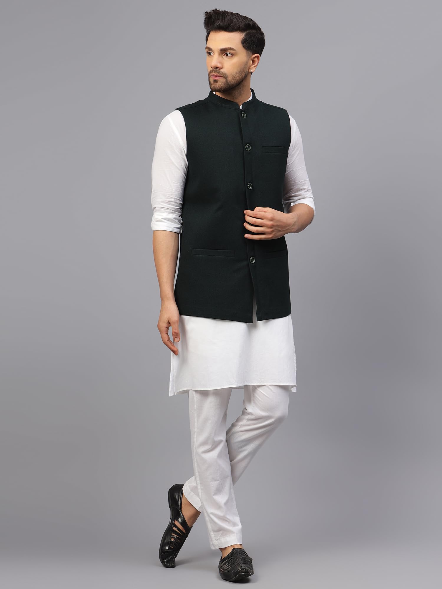 LATEST CHIKAN Men's Traditional Silk Cotton Geometrical Printed Premium Nehru Jacket/Waistcoat -SADRI-JC-BGR-42 - Image 3 thumbnail