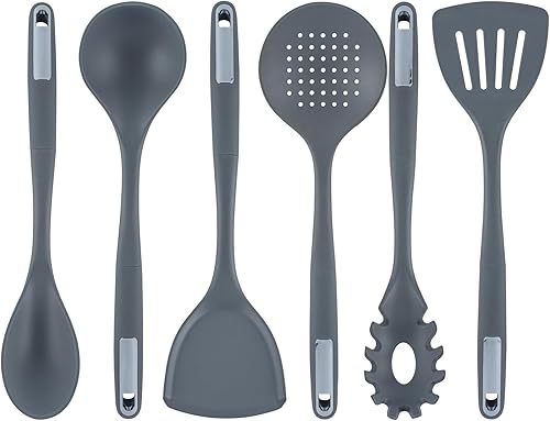 Restaurantware Juego de utensilios de silicona, paquete de 1 juego de herramientas de cocina de mango antideslizante, 6 piezas, resistentes al