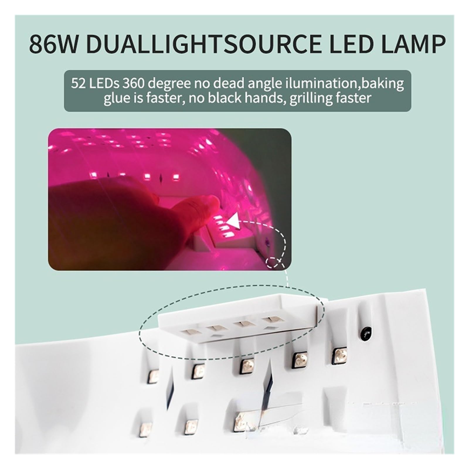 Lampa UV do Paznokci, Lampa LED UV do paznokci Akumulatorowa lampa do paznokci 86 W Bezprzewodowa suszarka do żelu Czerwone światło Manicure Światło z uchwytem Bezprzewodowa lampa UV LED do paznokci,