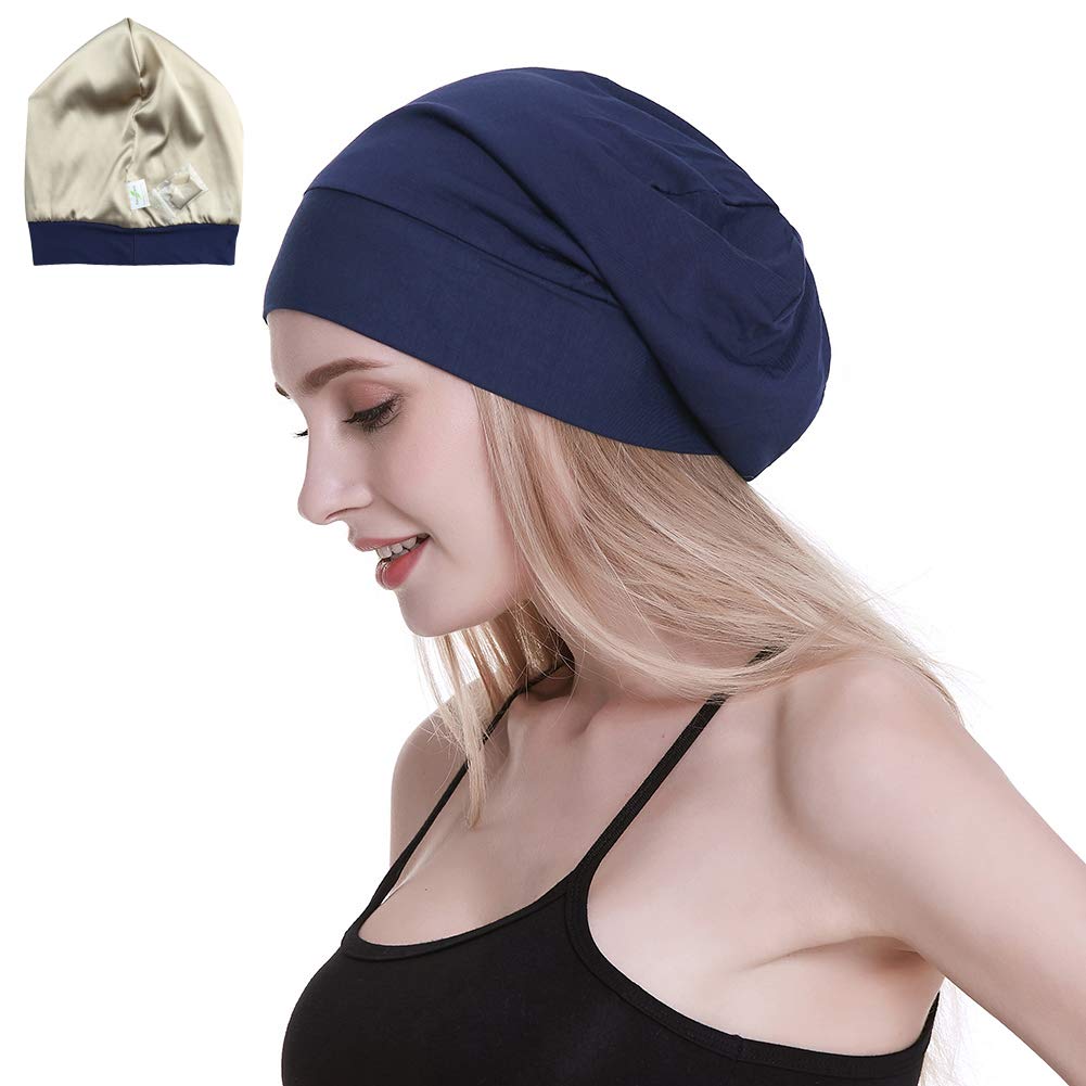 Gorro de dormir con forro de satén de seda, interior de 19 mm, 100 % seda de morera, viscosa natural, transpirable para el cabello