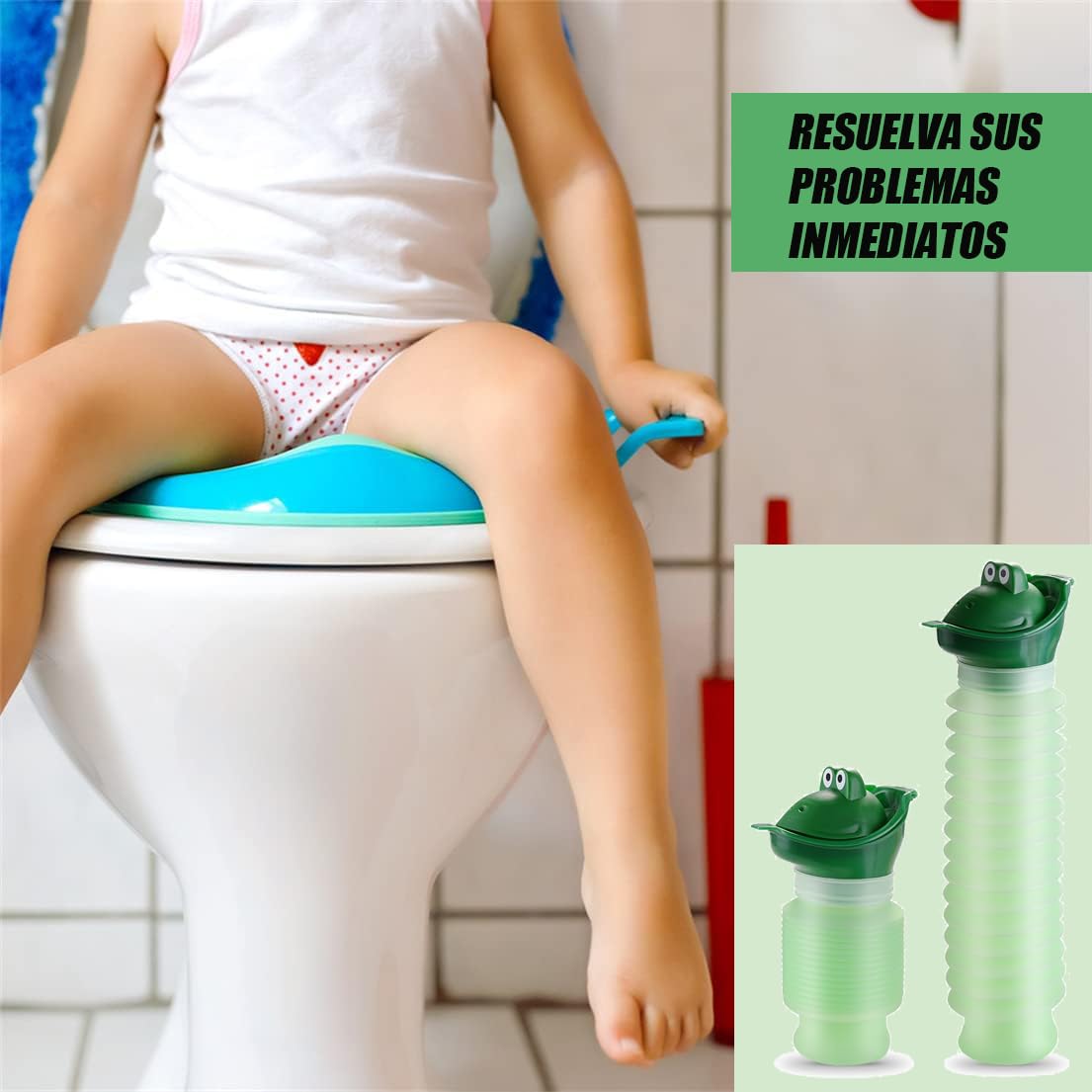 Voarge Orinal portátil para niños, portátil Dibujos Animados Niños Unisex Orinal Viaje Urinario Auto WC Pee, Verde-600ML