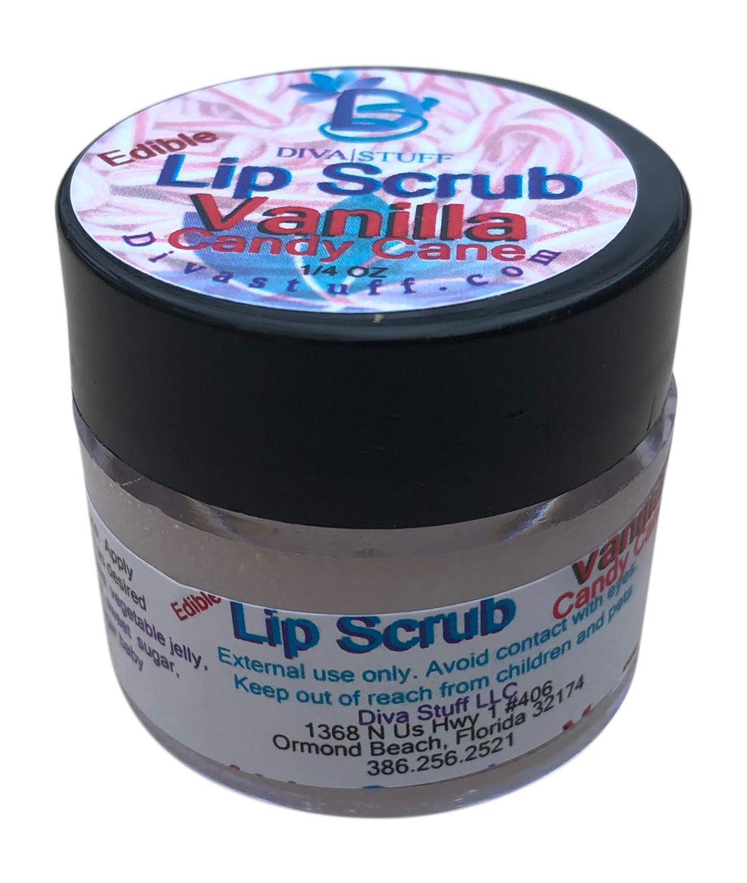 Diva Stuff Ultra Hydrating Lip Scrub for Soft Lips, Gentle Exfoliation, Moisturizer & Conditioner, Vanilla Candy Cane – ¼ oz (Made in the USA)