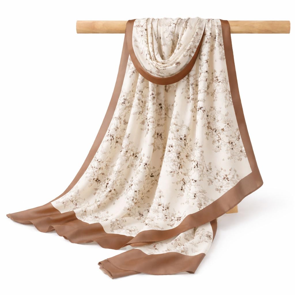 Women’s Cream & Brown Viscose Printed Scarf – Soft Lightweight Floral Pattern Shawl Wrap – Fashion Stole Dupatta for Casual, Office, Travel & All Season Wear-image-38
