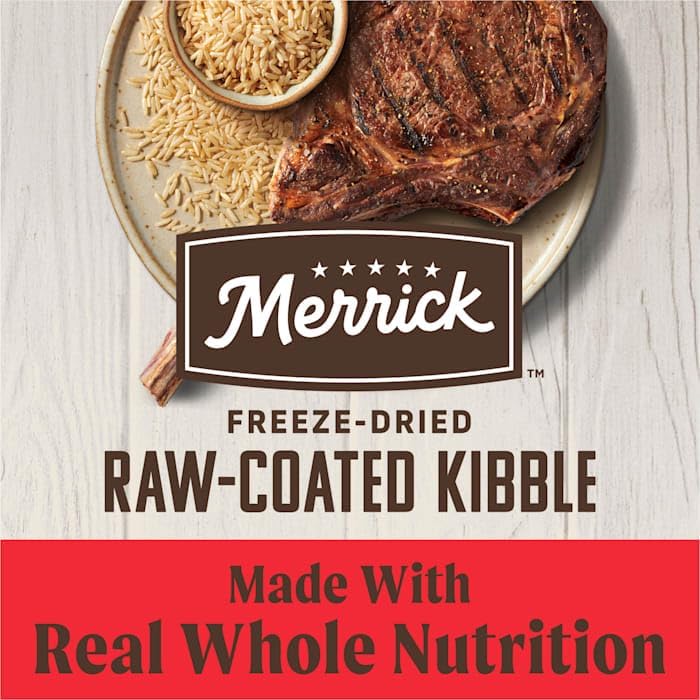 Merrick Healthy Grains Beef and Brown Rice Raw-Coated Kibble High Protein Freeze-Dried Dog Food, 4 lbs.
