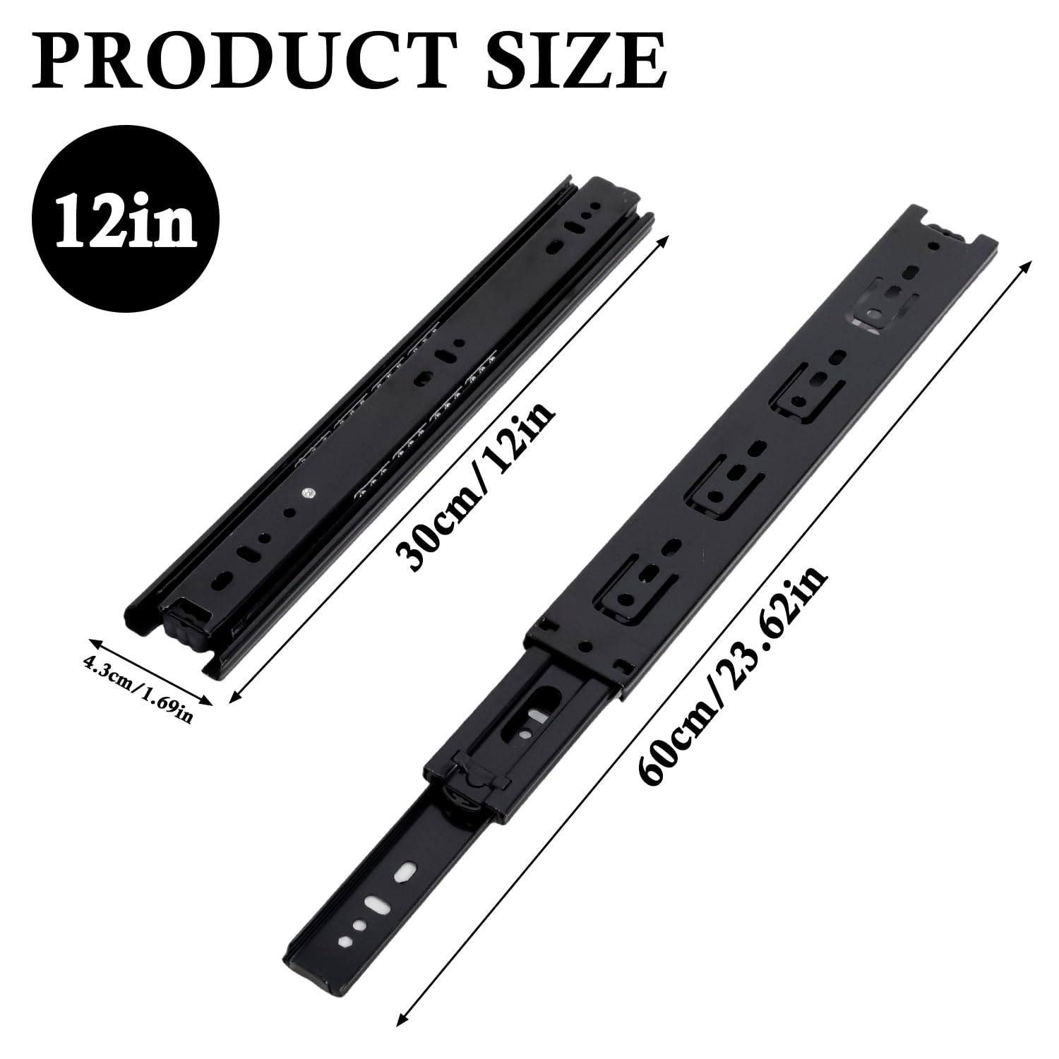Prmape 2 Pcs Ball Bearing Drawer Runners 300mm, Ball Bearing Metal Black Runners Slides Rails Track - Image 3