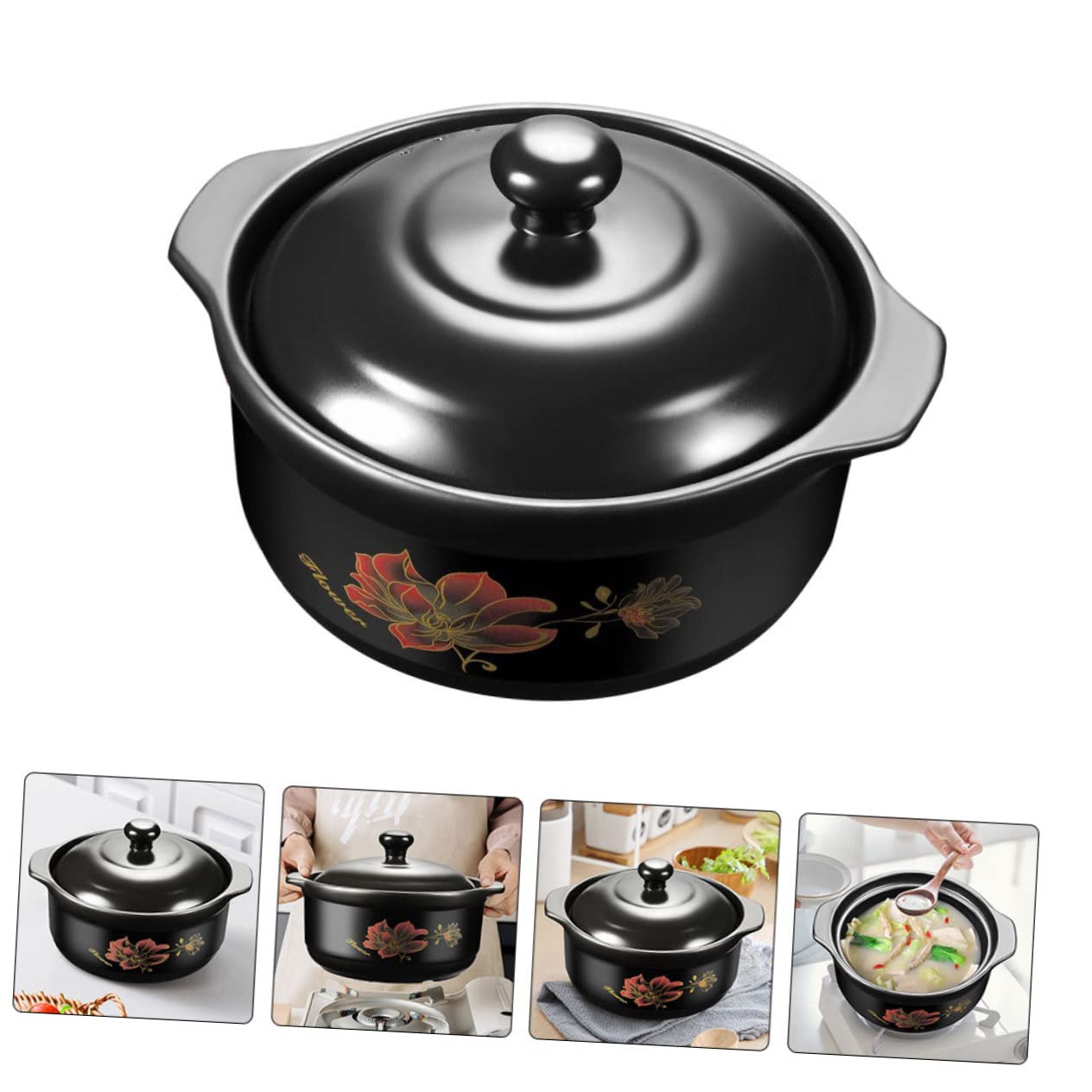 Casseruola in Ceramica Nera 1600ml per Cottura e Zuppe