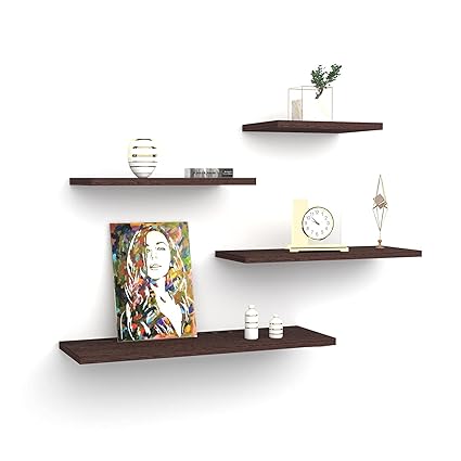 Redwud Prudy Wooden Floating Wall Shelf/Wall Shelf for Living Room/Wall Shelves for Home Decor/Floating Shelf (Wenge) Set of 4