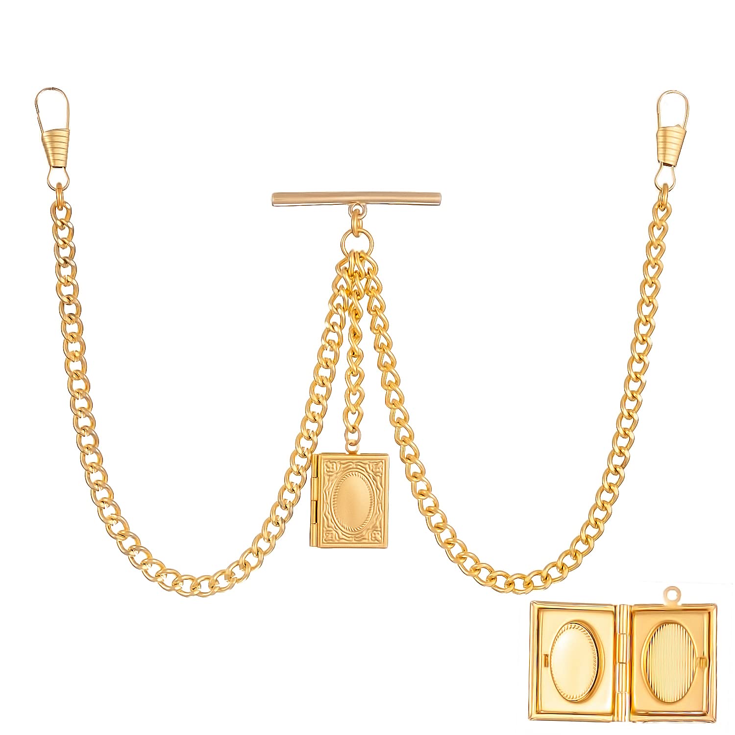 Cadena de reloj de bolsillo Albert con medallón dorado de 8 pulgadas para chaleco 3