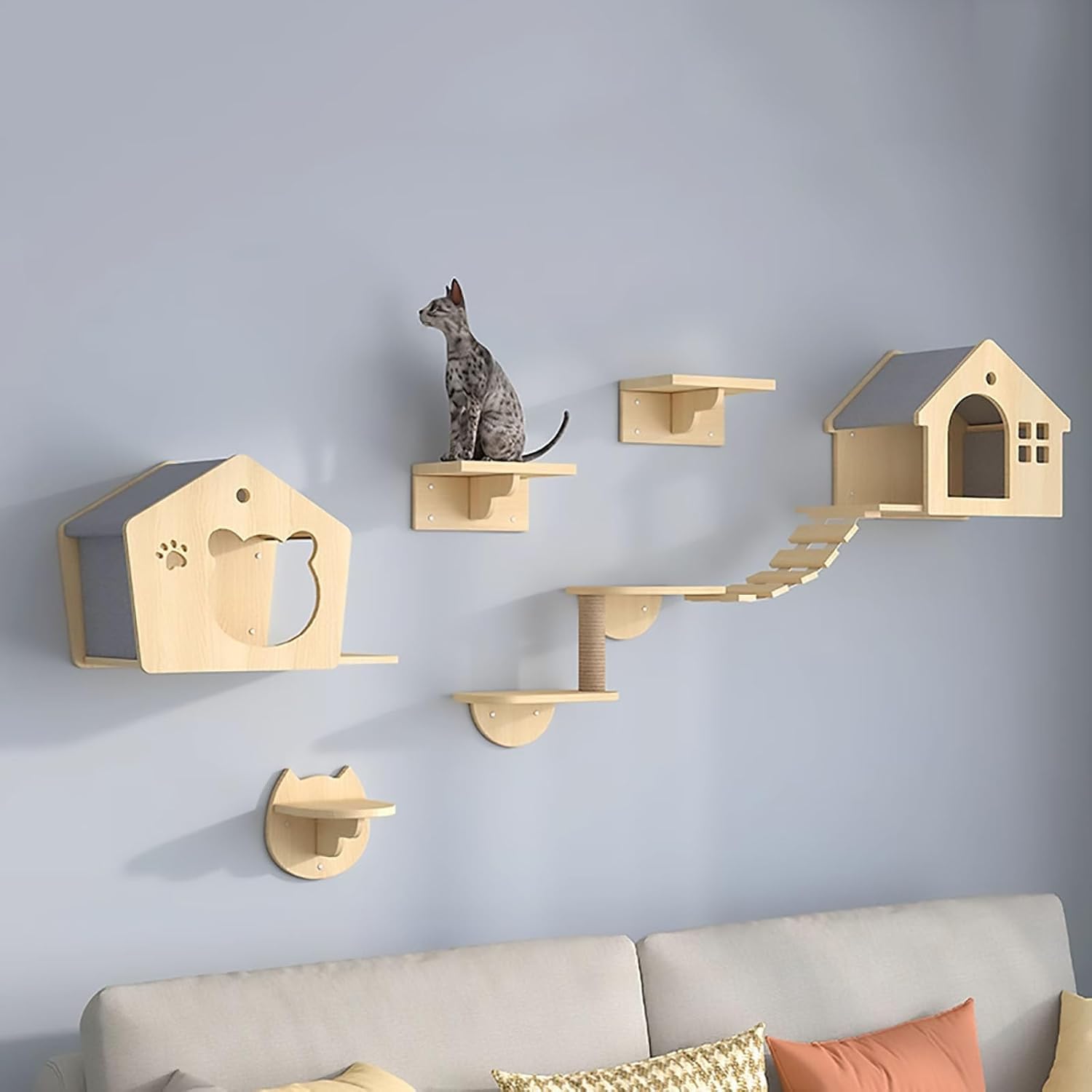 Étagères pour chat perchoirs pour mur en bois massif pour aménagement intérieur